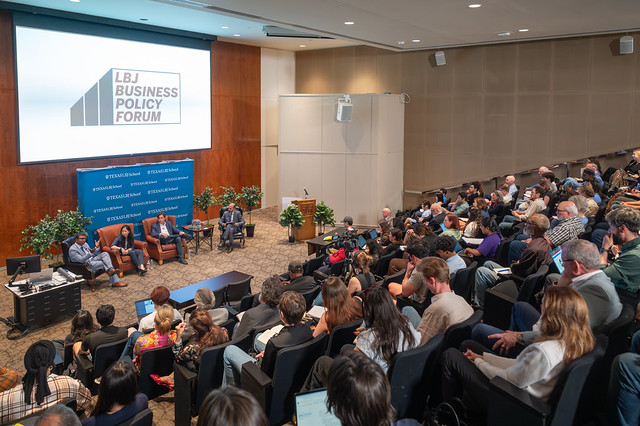 Wide shot of an audience at the LBJ Business Policy Forum